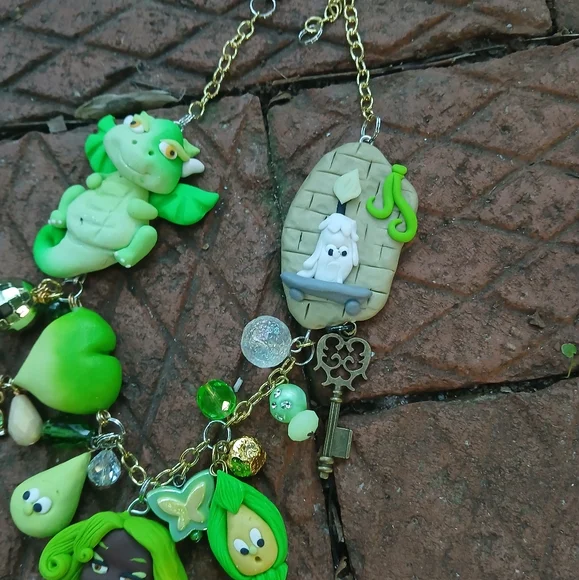 Green and Yellow Fantasy Charm Necklace - Picture 7 of 7